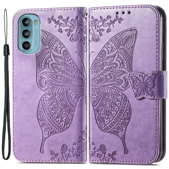 Cu clapetă pentru Motorola Moto G52 / G82 5G, Butterfly, violet