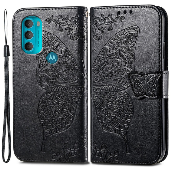 Cu clapetă pentru Motorola Moto G71 5G, Butterfly, negru