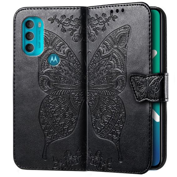 Cu clapetă pentru Motorola Moto G71 5G, Butterfly, negru