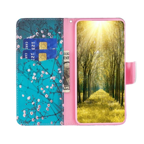 Cu clapetă pentru Nokia C12 4G, Wallet, Sakura, albastru