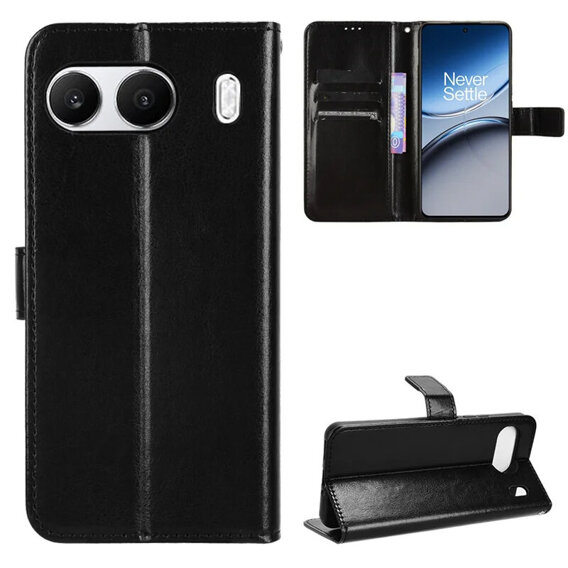 Cu clapetă pentru OnePlus Nord 4, Crazy Horse Wallet, negru