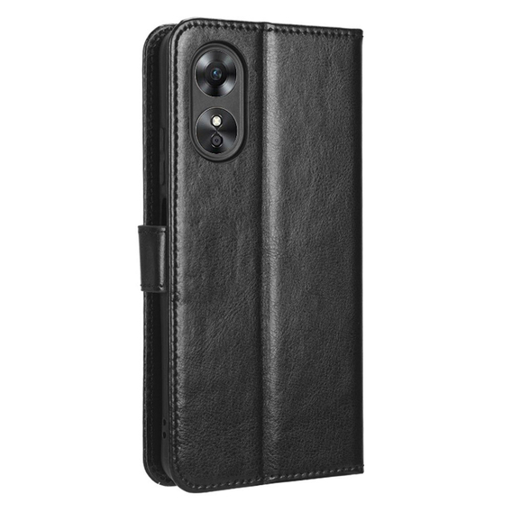 Cu clapetă pentru Oppo A17, Crazy Horse Wallet, negru