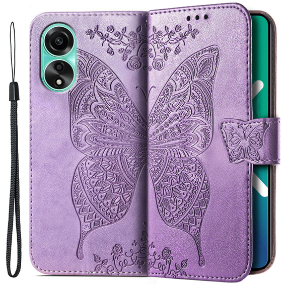 Cu clapetă pentru Oppo A38 4G / Oppo A18 4G, Butterfly, violet