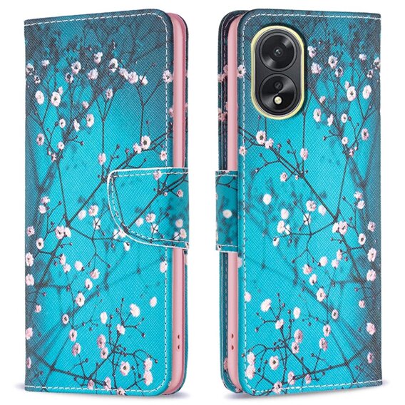 Cu clapetă pentru Oppo A38 4G / Oppo A18 4G, Wallet, Sakura albastru