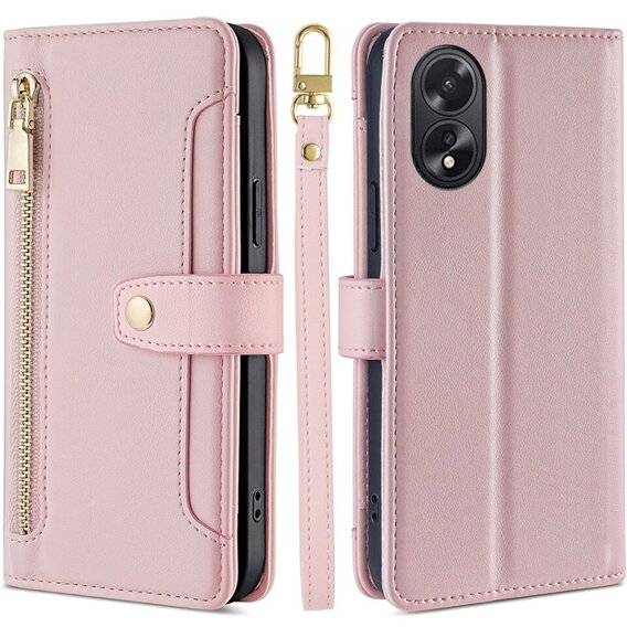 Cu clapetă pentru Oppo A38 / A18 4G, Wallet Zipper Pocket, roz