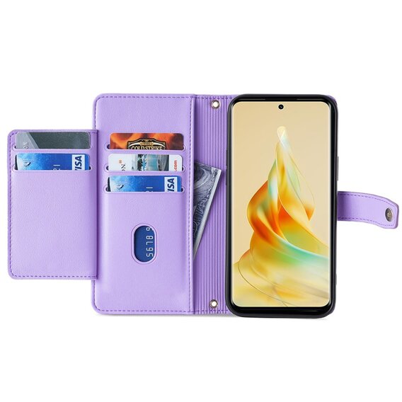 Cu clapetă pentru Oppo A38 / A18 4G, Wallet Zipper Pocket, violet