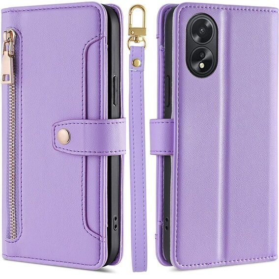 Cu clapetă pentru Oppo A38 / A18 4G, Wallet Zipper Pocket, violet