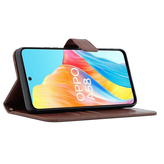 Cu clapetă pentru Oppo A58 4G, Crazy Horse Wallet, maro