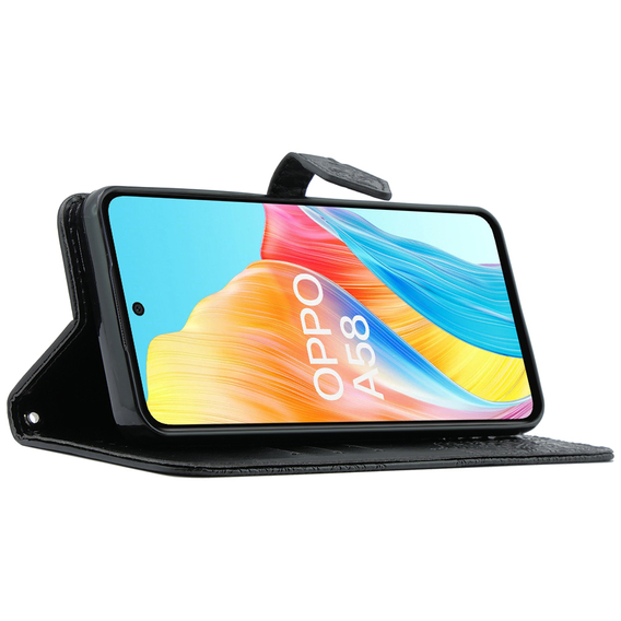 Cu clapetă pentru Oppo A58 4G, Mandala, negru