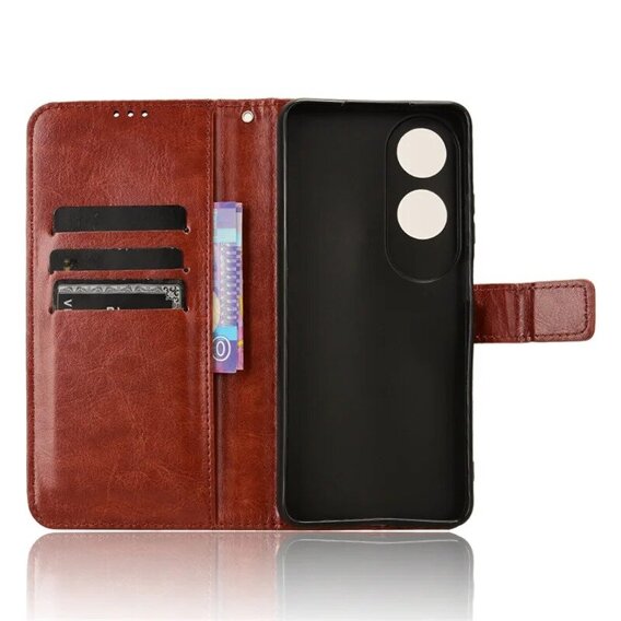 Cu clapetă pentru Oppo A60, Crazy Horse Wallet, maro