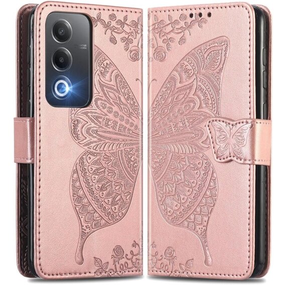 Cu clapetă pentru Oppo A80, Butterfly, roz rose gold