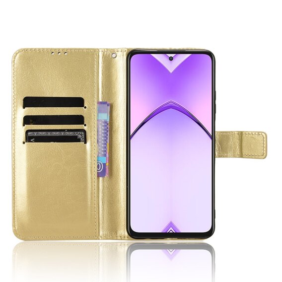 Cu clapetă pentru Oppo A80, Crazy Horse Wallet, de aur