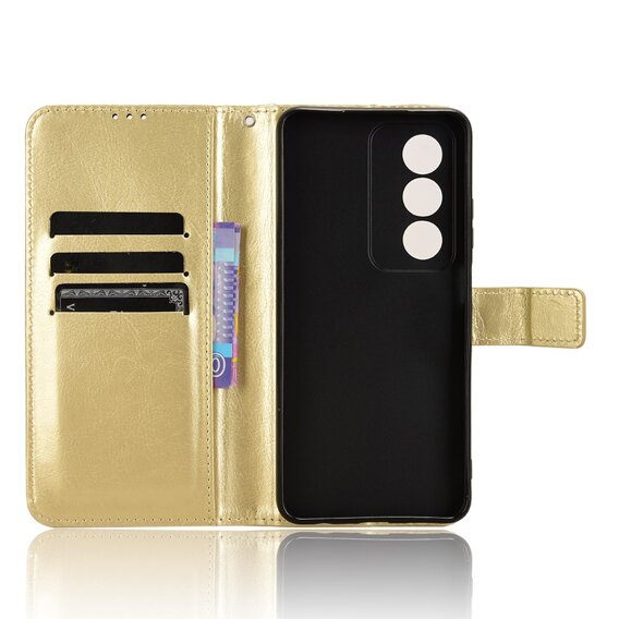 Cu clapetă pentru Oppo A80, Crazy Horse Wallet, de aur