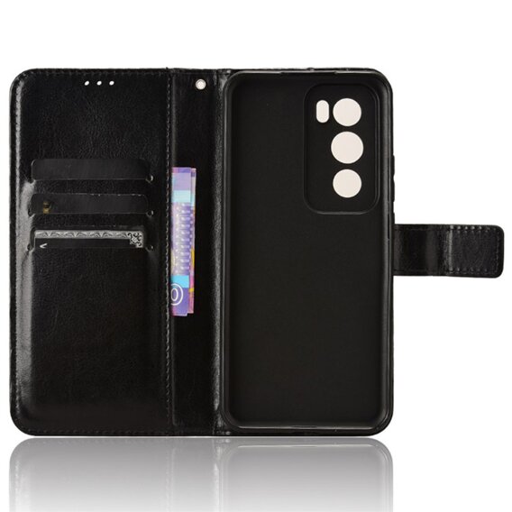 Cu clapetă pentru Oppo Reno 12 Pro, Crazy Horse Wallet, negru