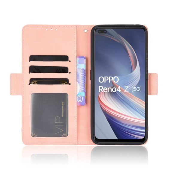 Cu clapetă pentru Oppo Reno 4 Z 5G, Card Slot, roz