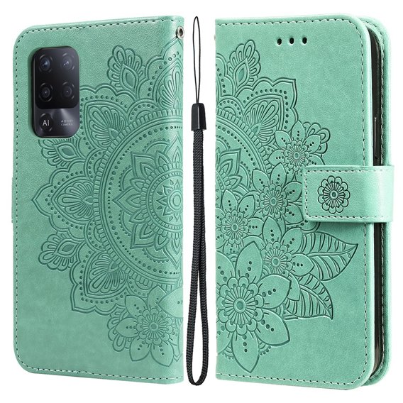 Cu clapetă pentru Oppo Reno5 Z / A94 / A95 5G, Mandala, verde