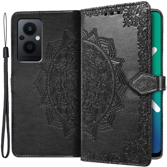 Cu clapetă pentru Oppo Reno7 Lite, Mandala, negru