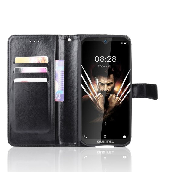 Cu clapetă pentru Oukitel WP6, Crazy Horse Wallet, negru