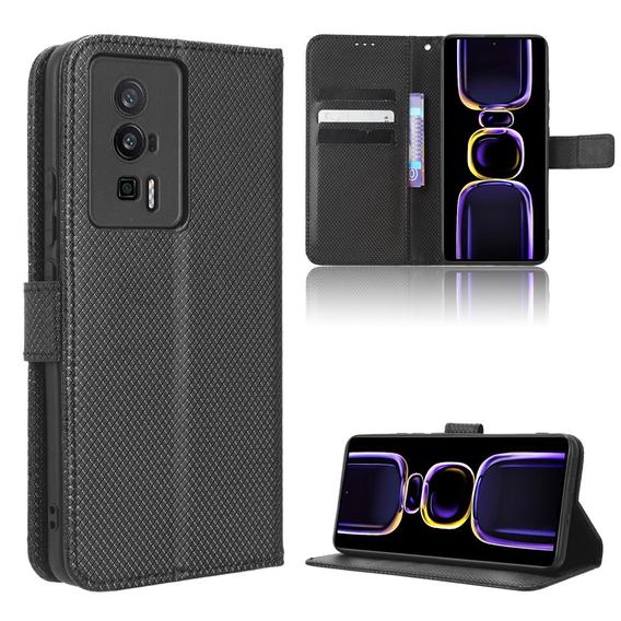 Cu clapetă pentru Poco F5 Pro 5G, Wallet Smart Magnet, negru