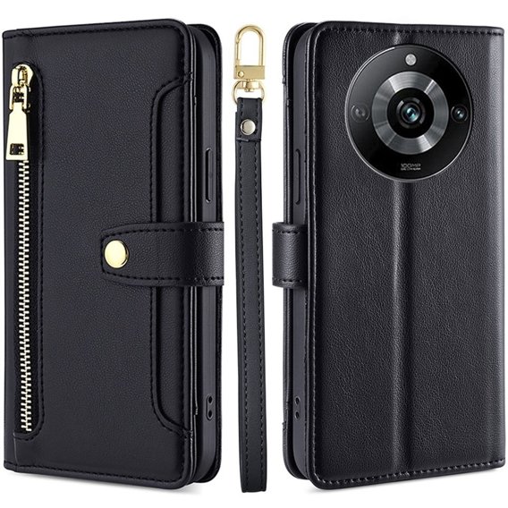 Cu clapetă pentru Realme 11 Pro 5G / Pro+ 5G, Wallet Zipper Pocket, negru