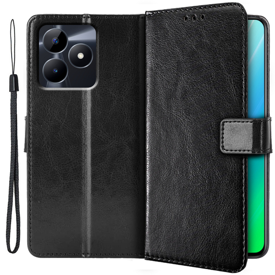 Cu clapetă pentru Realme C51, Crazy Horse Wallet, negru