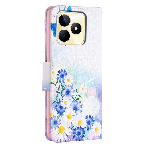 Cu clapetă pentru Realme C53 4G, Wallet, butterfly & flowers, alb