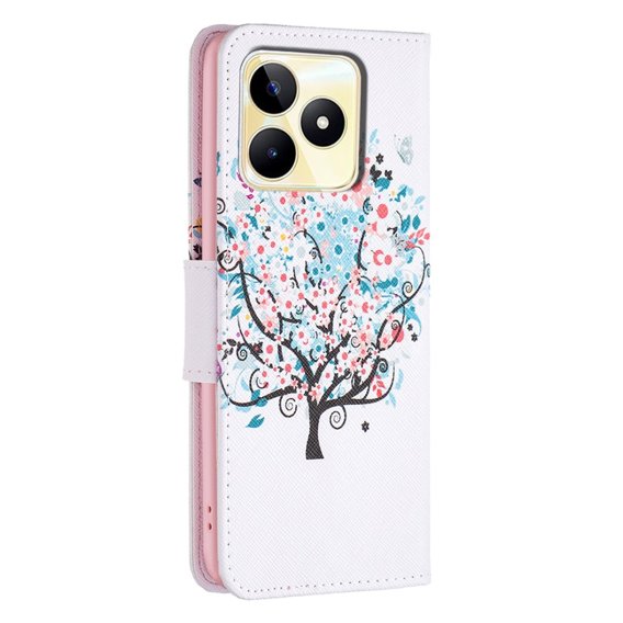 Cu clapetă pentru Realme C53 4G, Wallet, colorful tree, alb