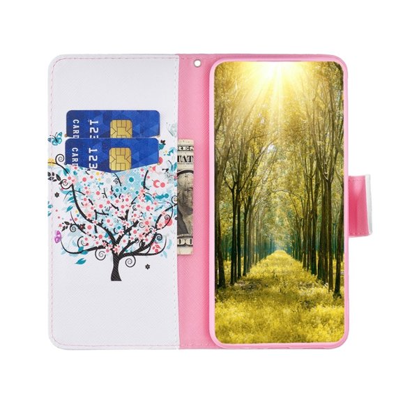 Cu clapetă pentru Realme C53 4G, Wallet, colorful tree, alb