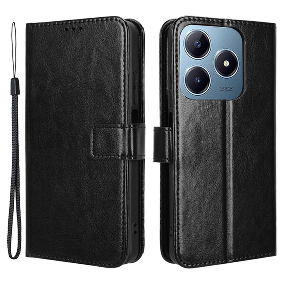 Cu clapetă pentru Realme C61, Crazy Horse Wallet, negru