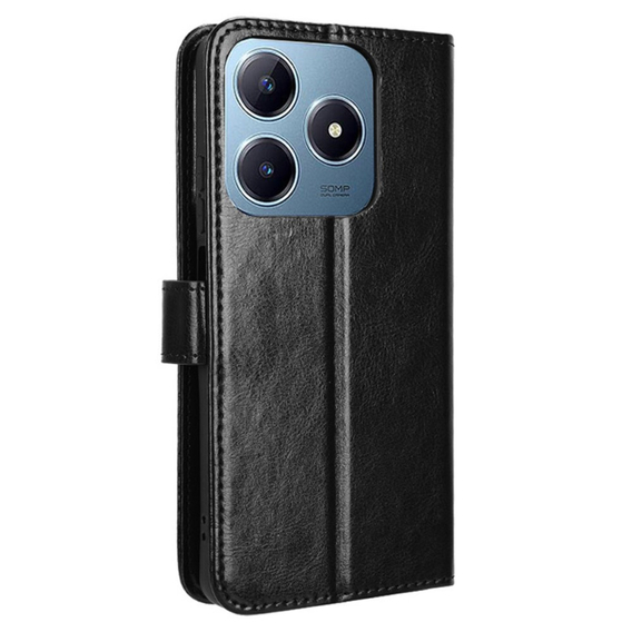 Cu clapetă pentru Realme C61, Crazy Horse Wallet, negru