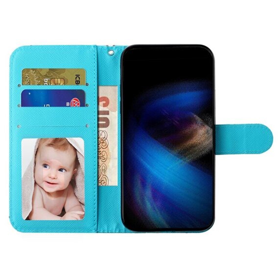 Cu clapetă pentru Samsung Galaxy A05s, Wallet, Butterflies, albastru