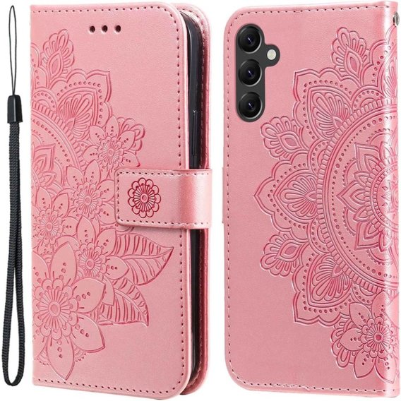 Cu clapetă pentru Samsung Galaxy A14 4G/5G, Mandala Flower, roz rose gold