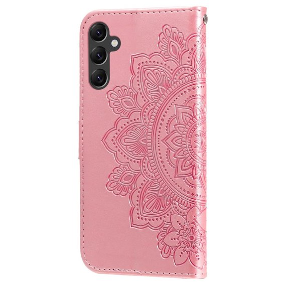 Cu clapetă pentru Samsung Galaxy A14 4G/5G, Mandala Flower, roz rose gold