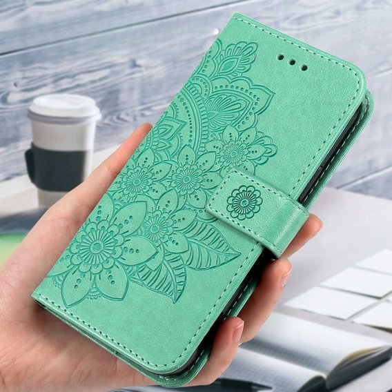 Cu clapetă pentru Samsung Galaxy A14 4G/5G, Mandala Flower, verde