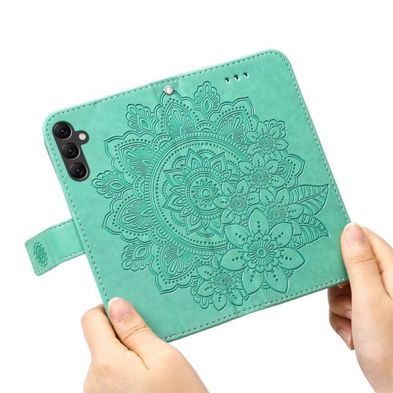 Cu clapetă pentru Samsung Galaxy A14 4G/5G, Mandala Flower, verde