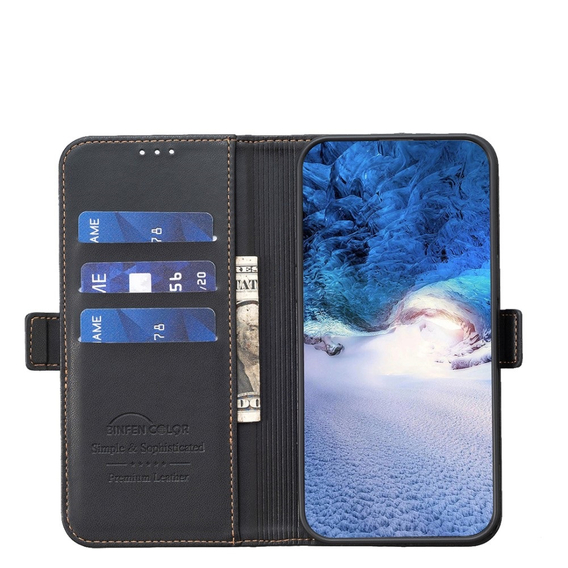 Cu clapetă pentru Samsung Galaxy A15, BINFEN Wallet, negru + sticlă 9H