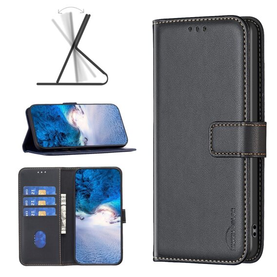 Cu clapetă pentru Samsung Galaxy A25 5G, BINFEN Wallet, negru + sticlă 9H