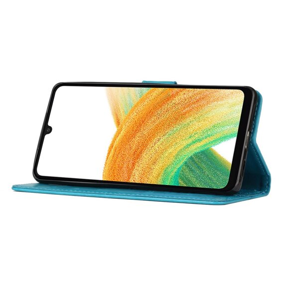 Cu clapetă pentru Samsung Galaxy A25 5G, Butterfly Flower, albastru + sticlă 9H 