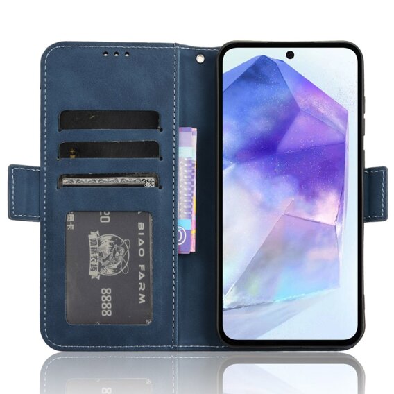 Cu clapetă pentru Samsung Galaxy A35 5G, Card Slot, albastru