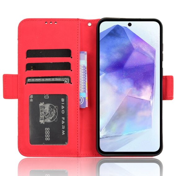 Cu clapetă pentru Samsung Galaxy A35 5G, Card Slot, roșu