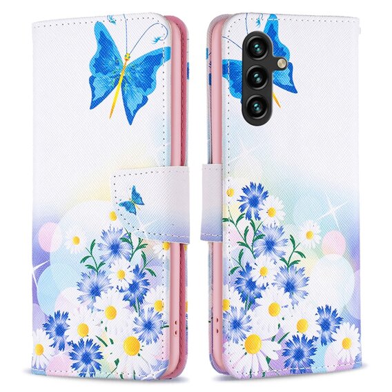 Cu clapetă pentru Samsung Galaxy A35 5G, Wallet, Butterfly & Flowers alb