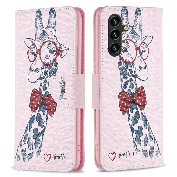 Cu clapetă pentru Samsung Galaxy A35 5G, Wallet, Giraffe roz