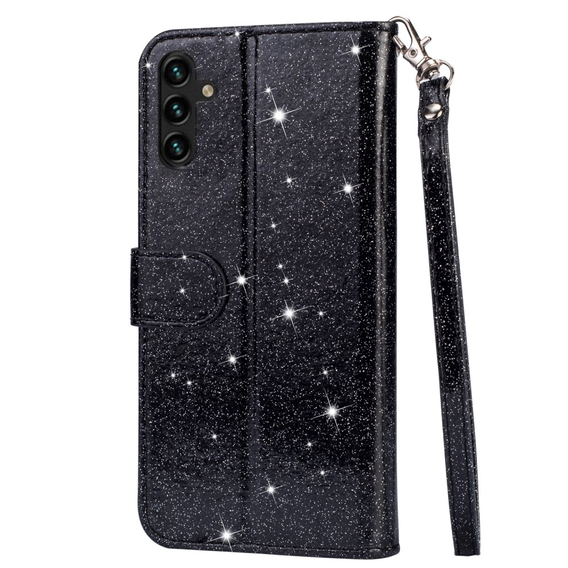 Cu clapetă pentru Samsung Galaxy A35 5G, Wallet Zipper Pocket Glittery, negru