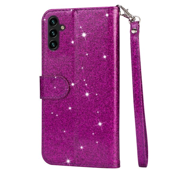 Cu clapetă pentru Samsung Galaxy A35 5G, Wallet Zipper Pocket Glittery, violet