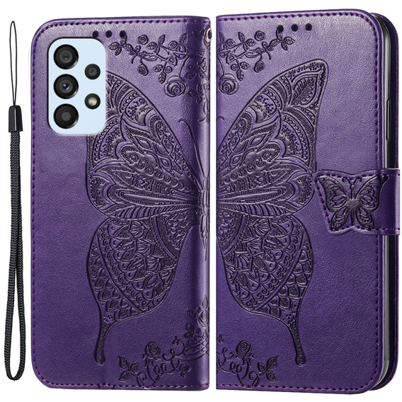 Cu clapetă pentru Samsung Galaxy A53 5G, Butterfly, violet