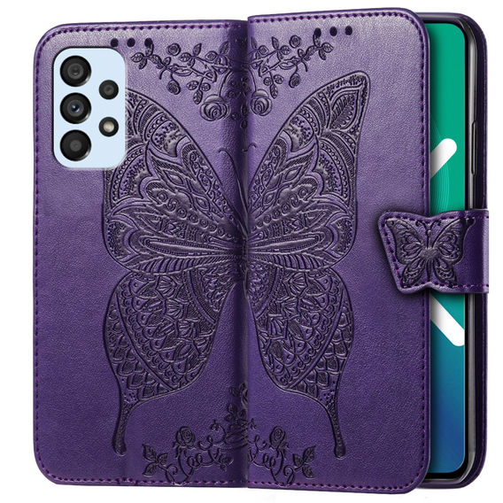 Cu clapetă pentru Samsung Galaxy A53 5G, Butterfly, violet