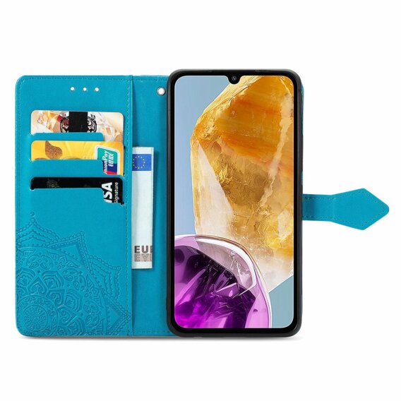 Cu clapetă pentru Samsung Galaxy M15 5G, Mandala, albastru