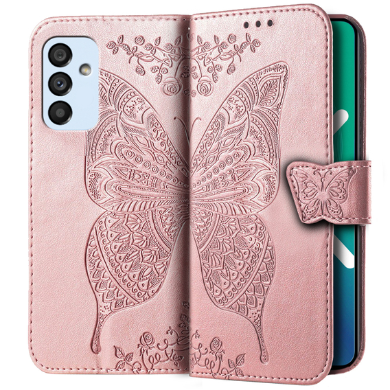 Cu clapetă pentru Samsung Galaxy M23 5G / M13, Butterfly, roz rose gold