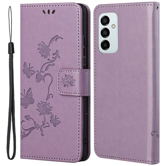 Cu clapetă pentru Samsung Galaxy M23, Butterfly, violet