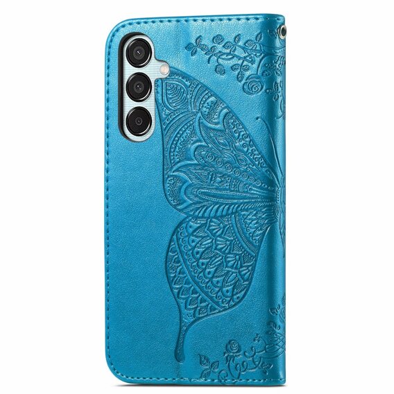 Cu clapetă pentru Samsung Galaxy M35, Butterfly, albastru